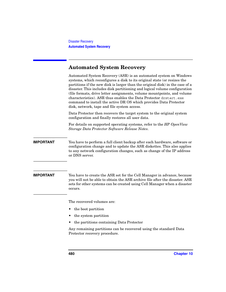 Automated system recovery, Automated system | HP B6960-90078 User Manual | Page 510 / 856