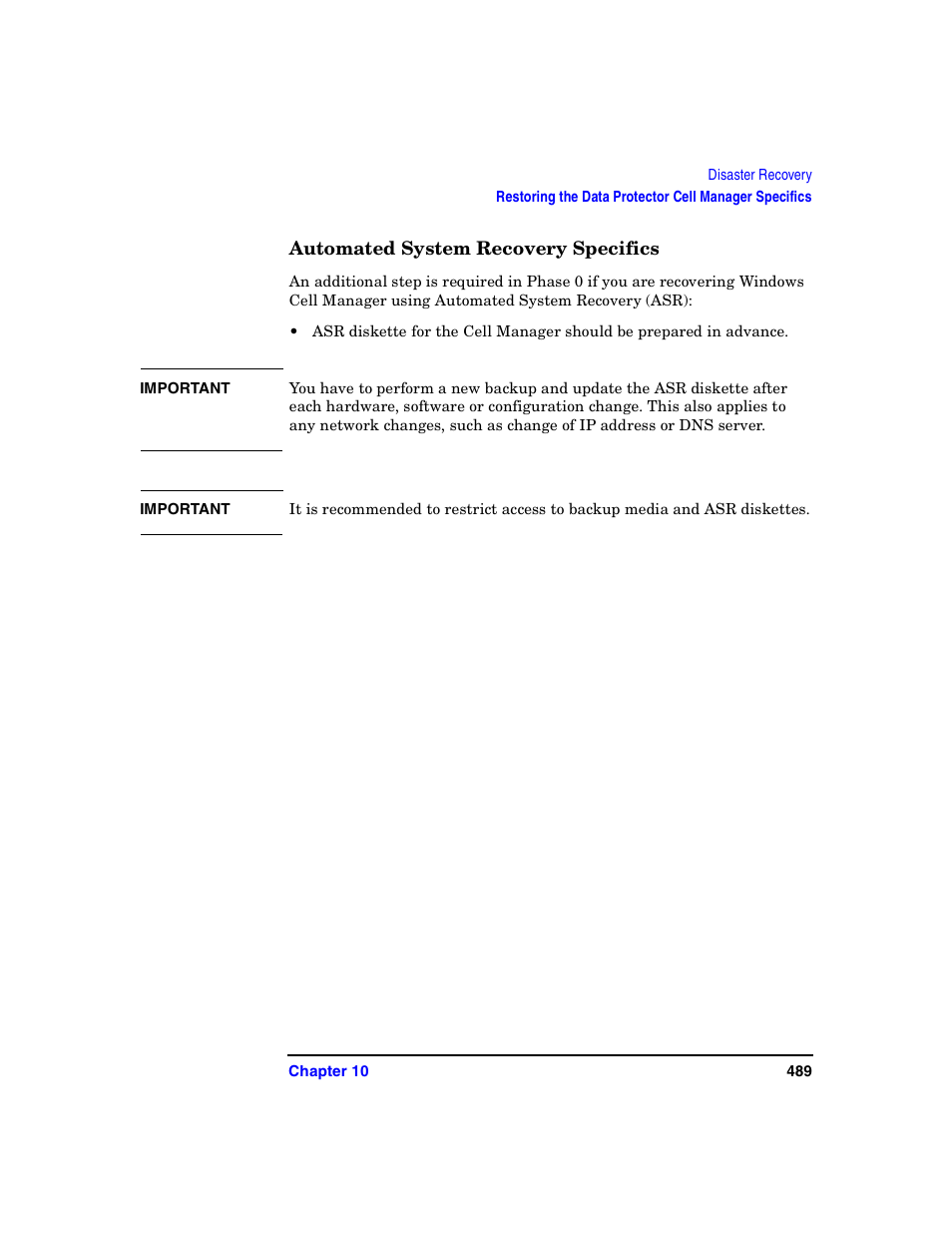 Automated system recovery specifics | HP B6960-90078 User Manual | Page 519 / 856