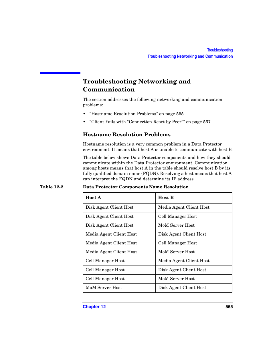 Troubleshooting networking and communication, Hostname resolution problems | HP B6960-90078 User Manual | Page 595 / 856