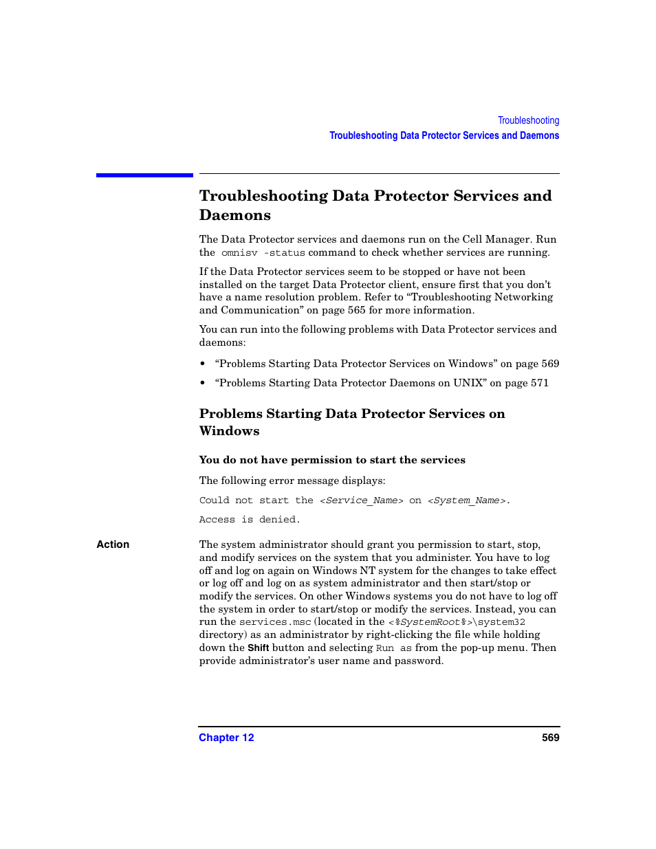 You do not have permission to start the services | HP B6960-90078 User Manual | Page 599 / 856