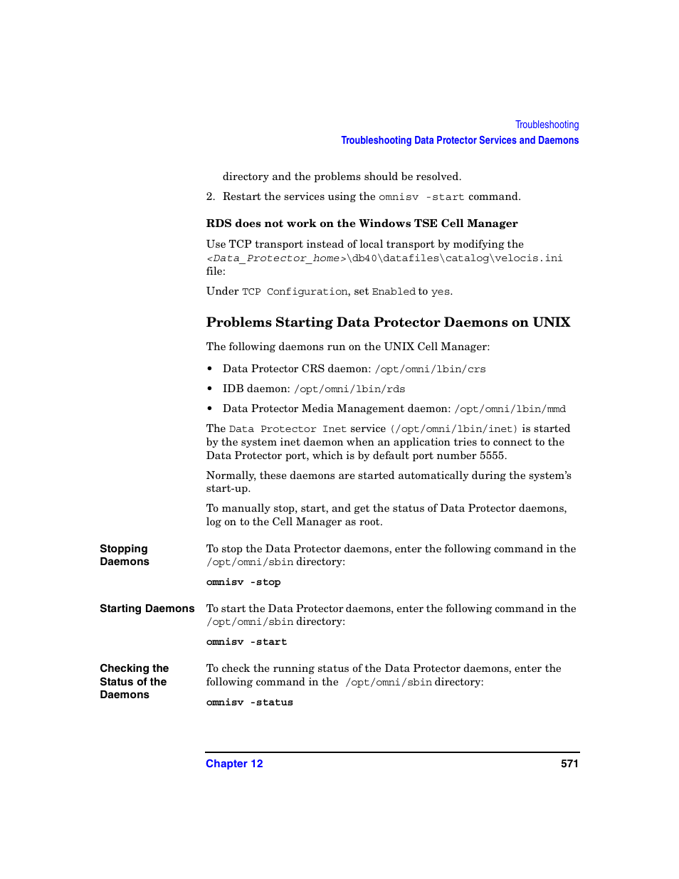 Rds does not work on the windows tse cell manager, Problems starting data protector daemons on unix | HP B6960-90078 User Manual | Page 601 / 856