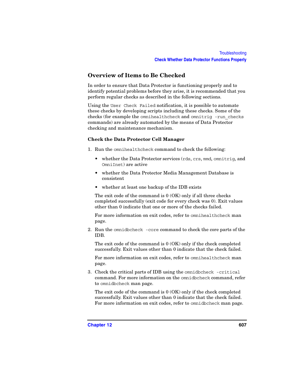 Overview of items to be checked, Check the data protector cell manager | HP B6960-90078 User Manual | Page 637 / 856