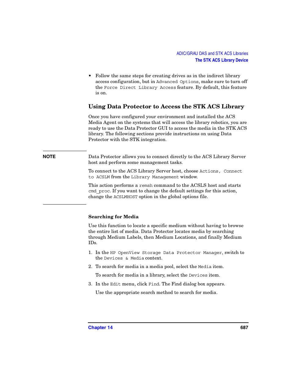 Using data protector to access the stk acs library, Searching for media | HP B6960-90078 User Manual | Page 717 / 856