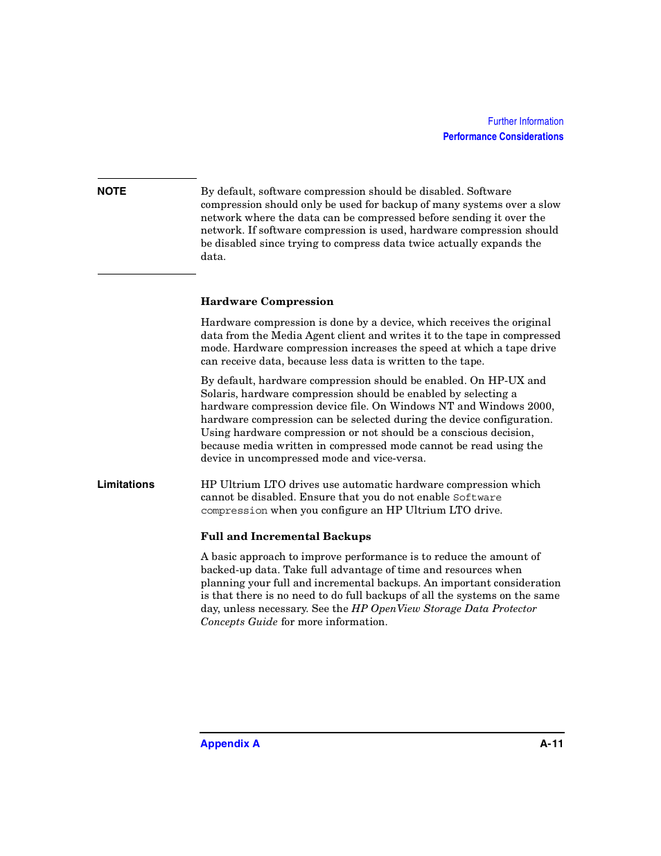 Hardware compression, Full and incremental backups | HP B6960-90078 User Manual | Page 741 / 856