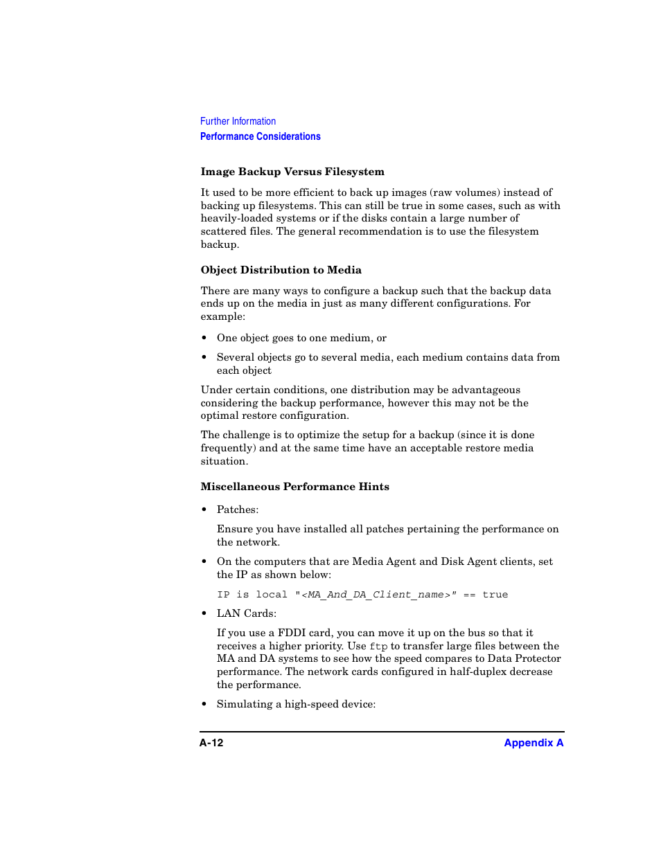 Image backup versus filesystem, Object distribution to media, Miscellaneous performance hints | HP B6960-90078 User Manual | Page 742 / 856