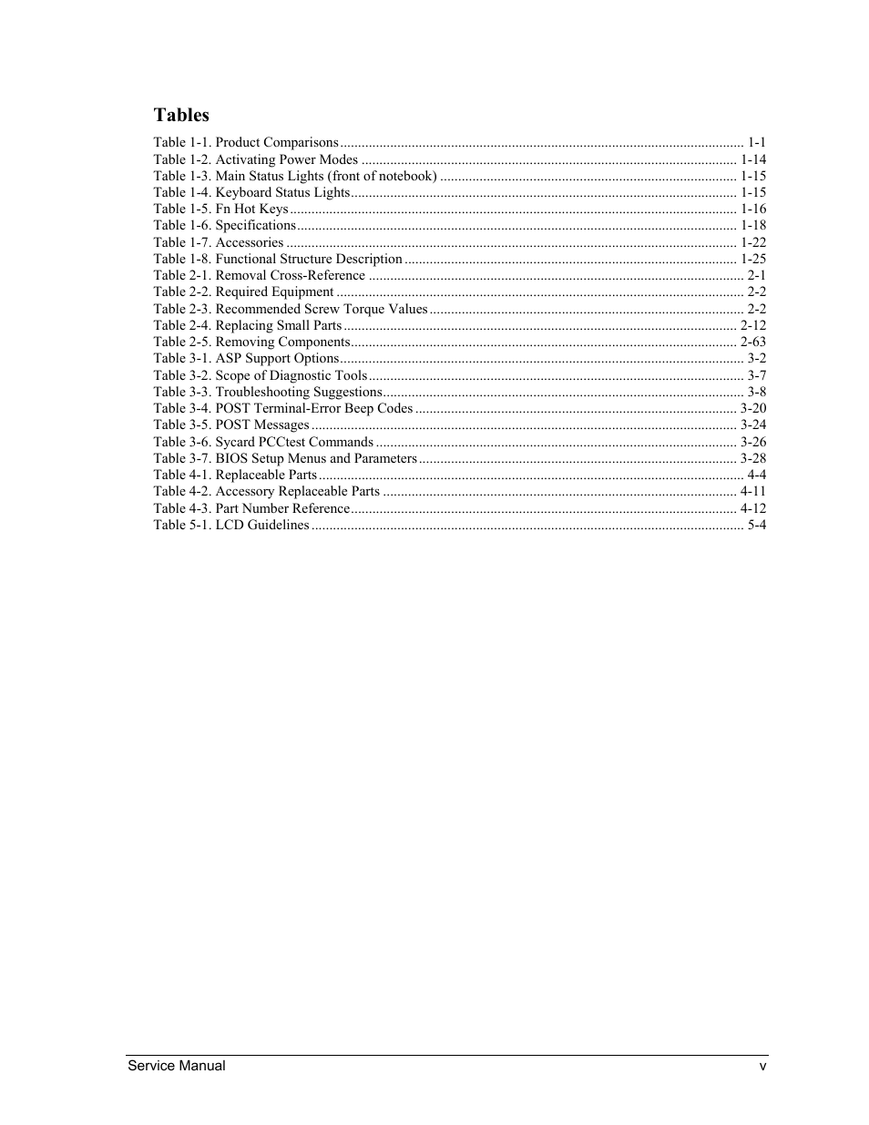 Tables | HP PAVILION NX9005 User Manual | Page 6 / 153