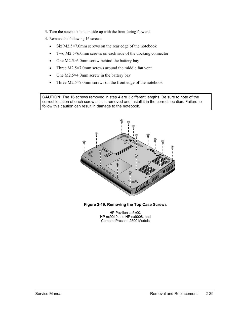 Figure 2-19. removing the top case screws -29 | HP PAVILION NX9005 User Manual | Page 62 / 153