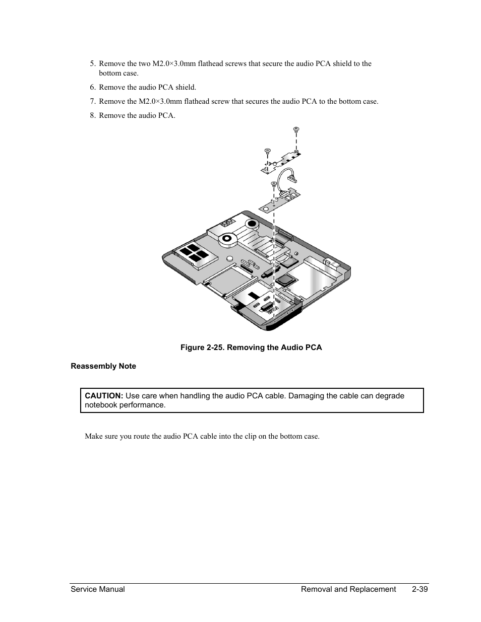 Figure 2-25. removing the audio pca -39 | HP PAVILION NX9005 User Manual | Page 72 / 153