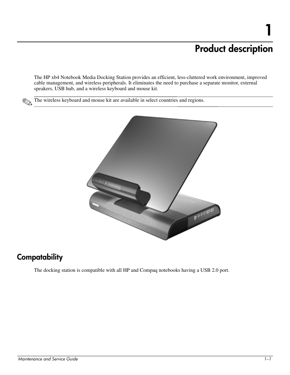 Product description, Compatability, 1 product description | Compatability –1 | HP 463777-001 User Manual | Page 6 / 42
