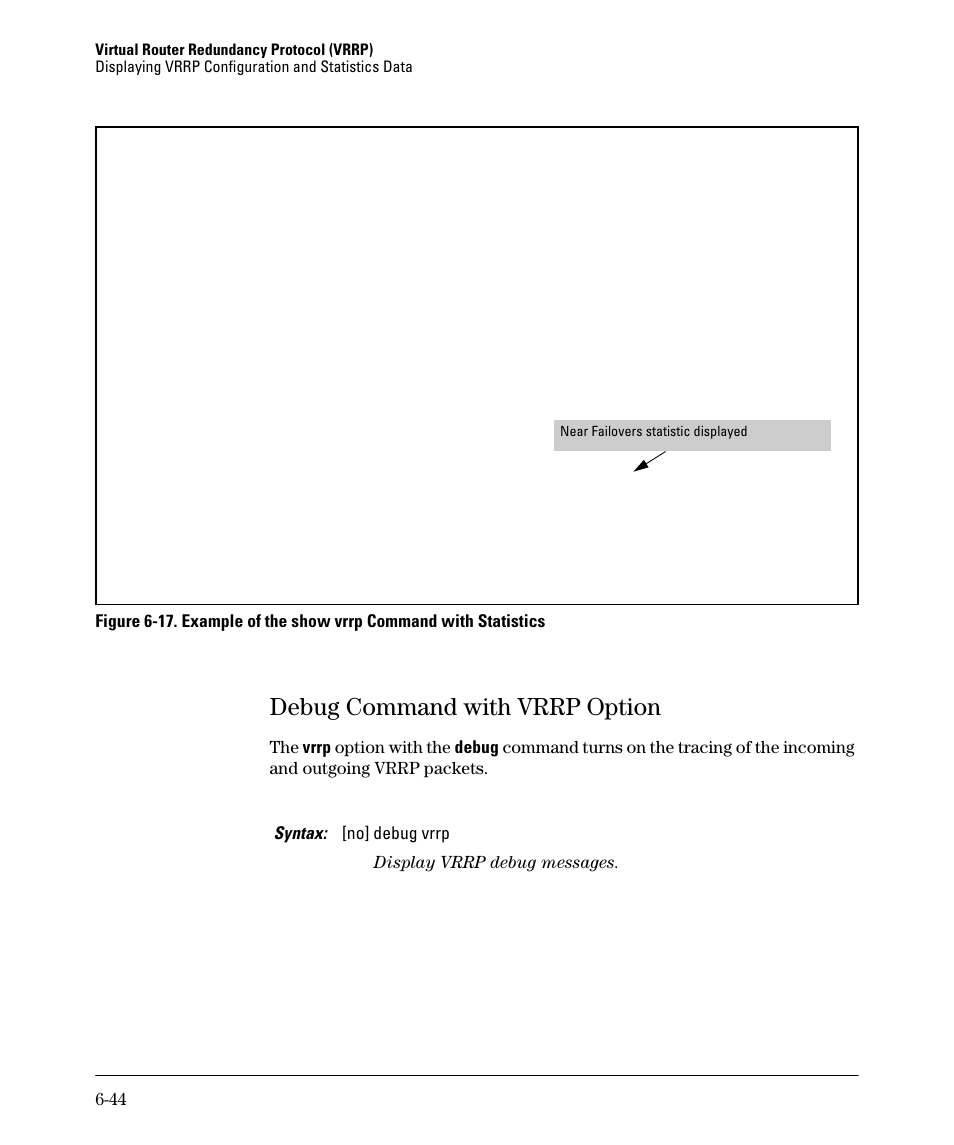 Debug command with vrrp option, Debug command with vrrp option -44 | HP 3500YL User Manual | Page 374 / 394
