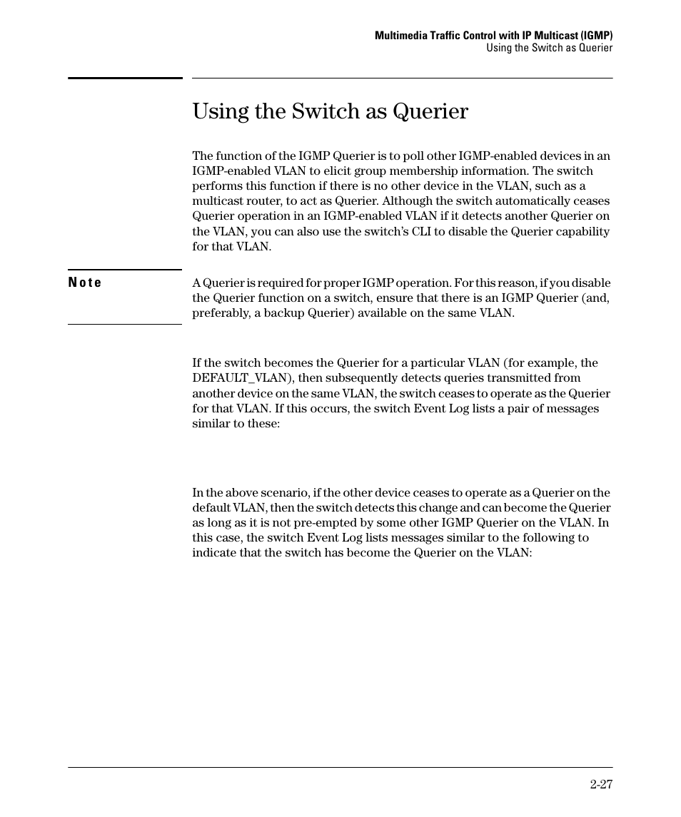 Using the switch as querier | HP 3500YL User Manual | Page 59 / 394