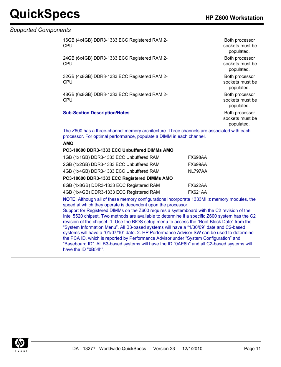 Quickspecs, Hp z600 workstation supported components | HP Z600 User Manual | Page 11 / 78