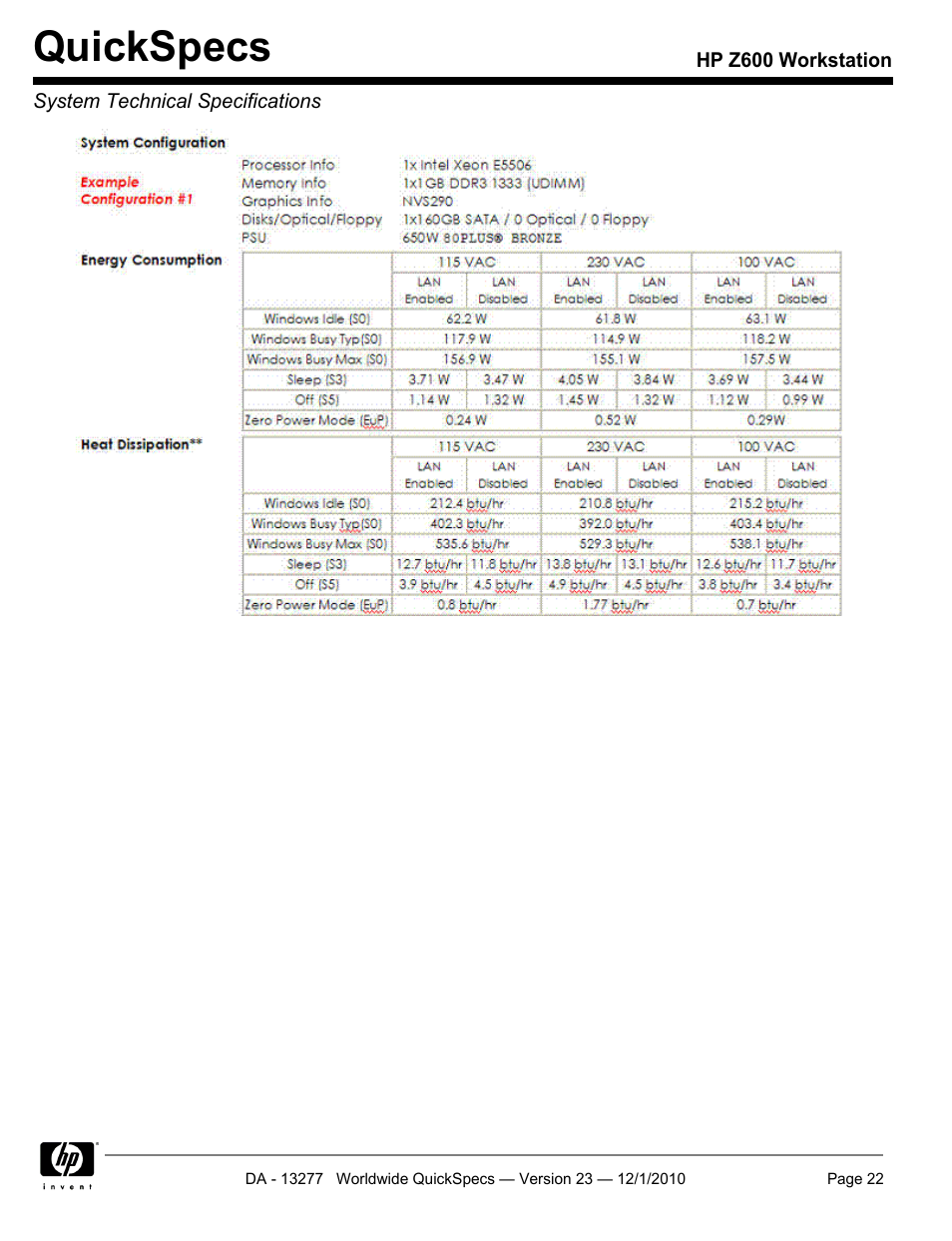Quickspecs | HP Z600 User Manual | Page 22 / 78