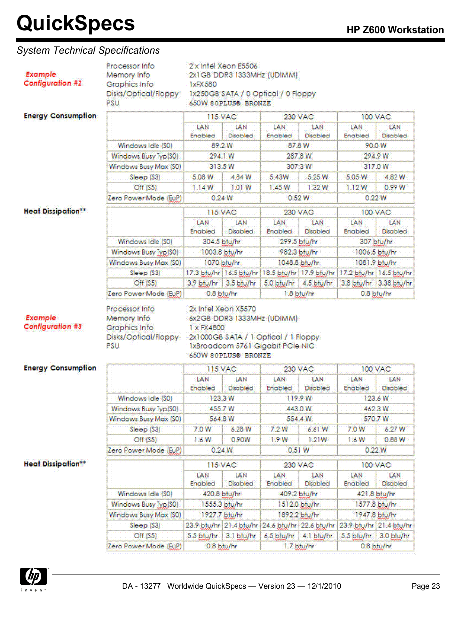 Quickspecs | HP Z600 User Manual | Page 23 / 78
