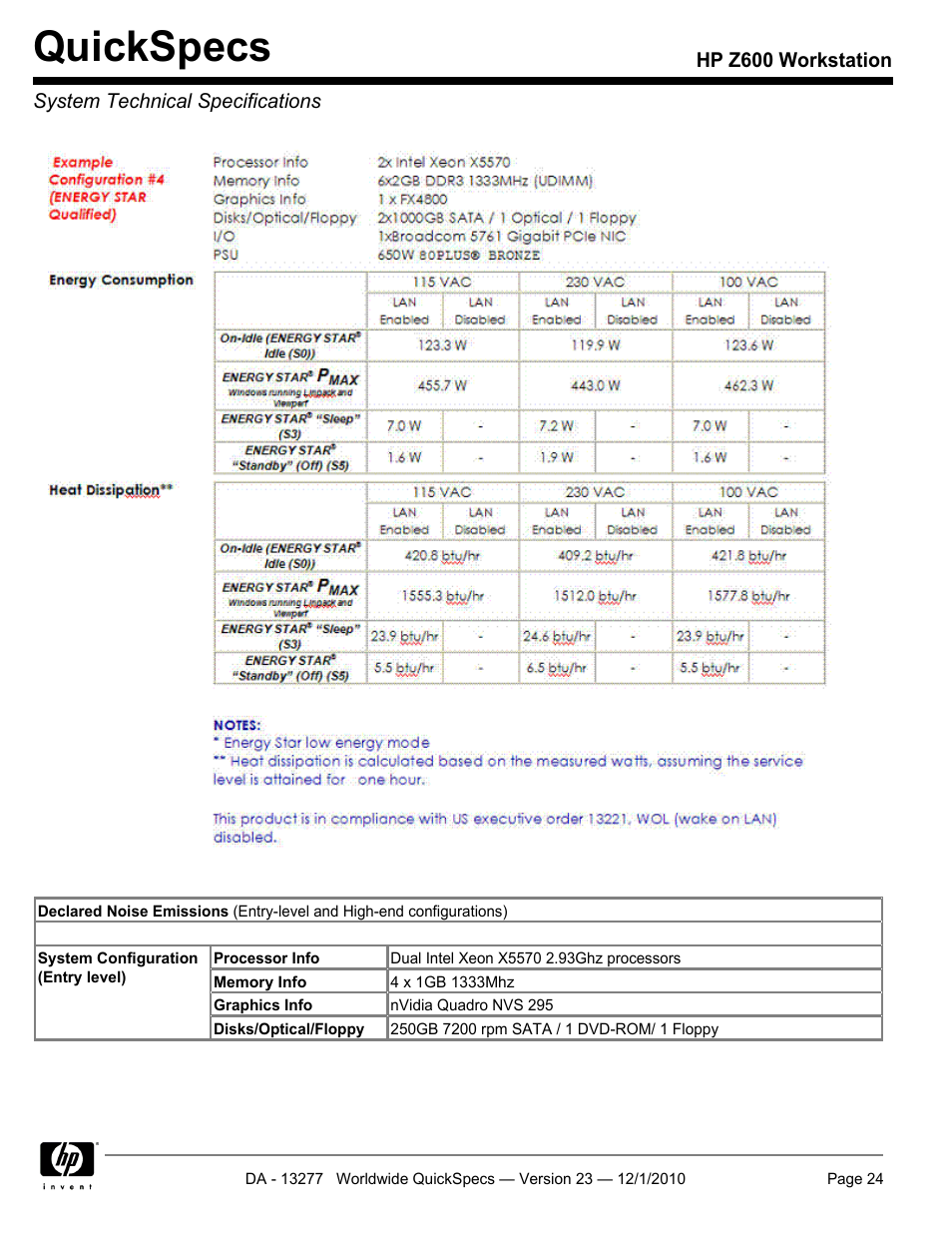 Quickspecs | HP Z600 User Manual | Page 24 / 78