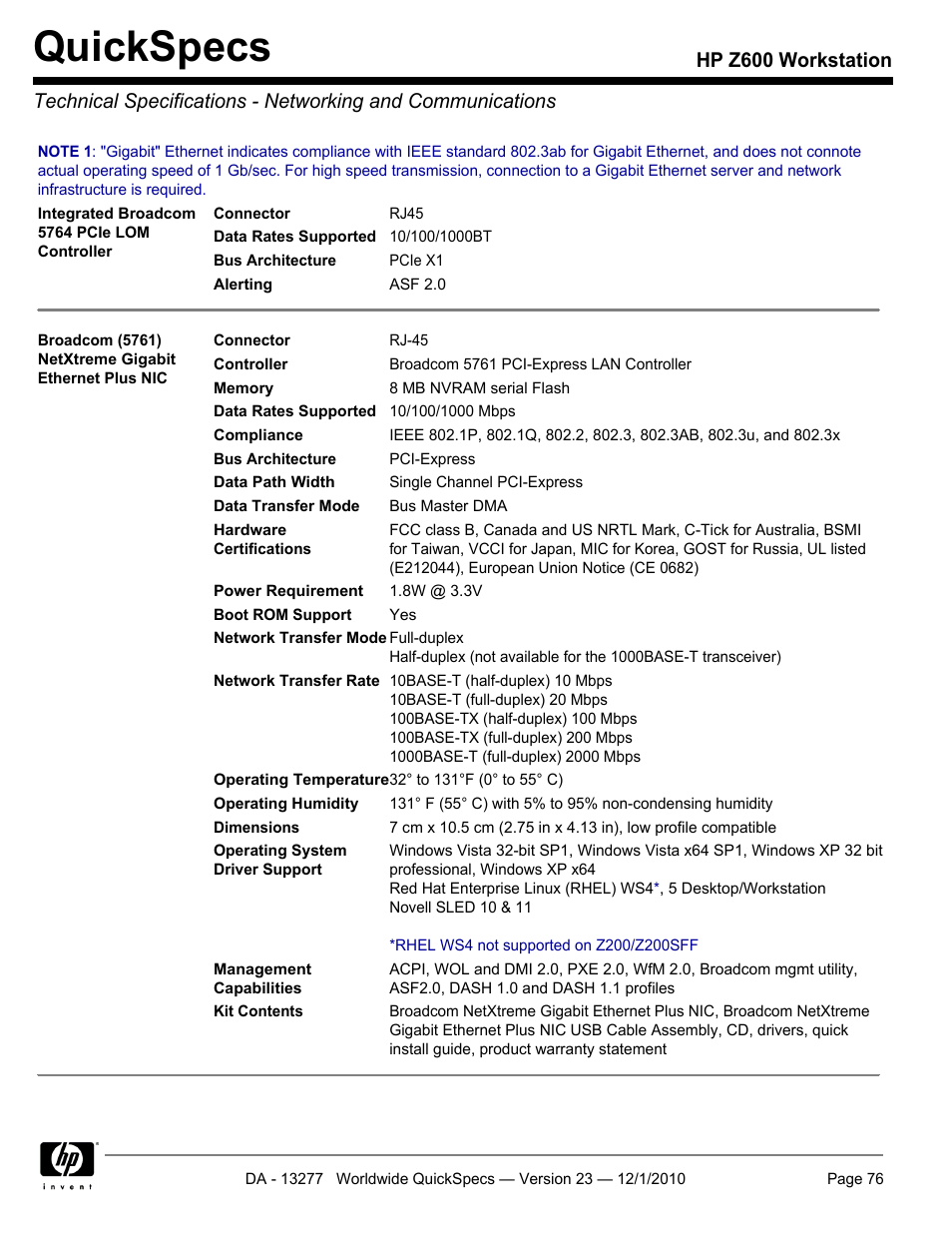 Quickspecs | HP Z600 User Manual | Page 76 / 78