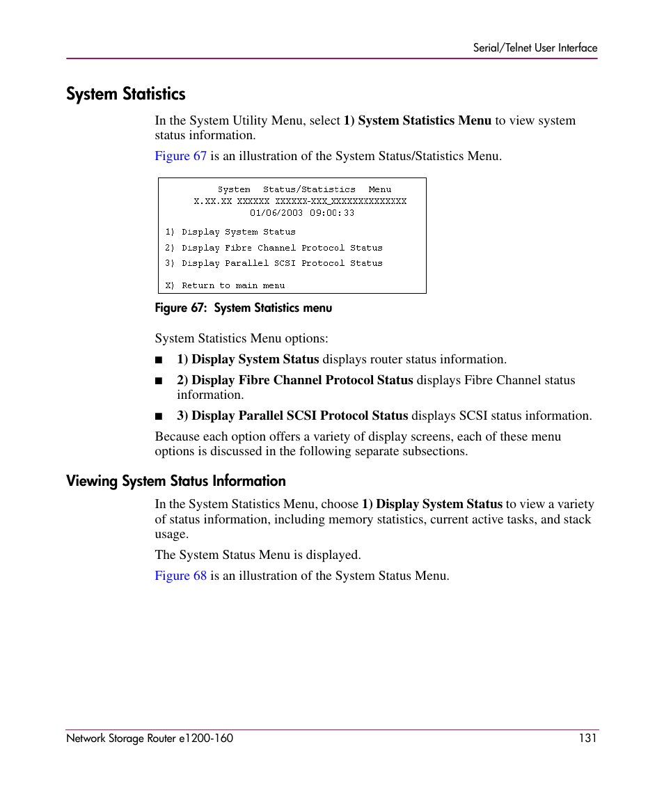 System statistics, Viewing system status information | HP e1200-160 User Manual | Page 131 / 200