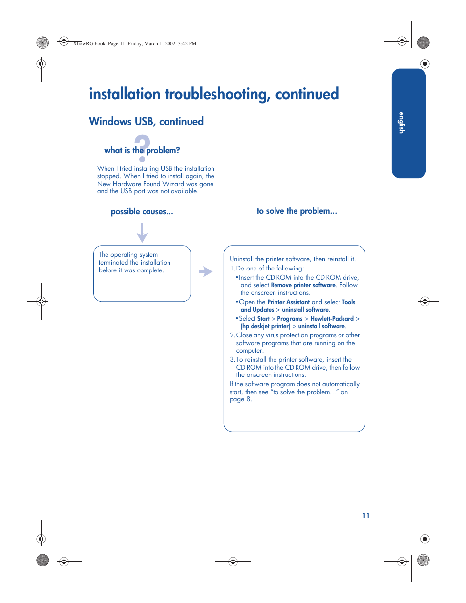 Installation troubleshooting, continued, Windows usb, continued | HP 3300 User Manual | Page 15 / 23