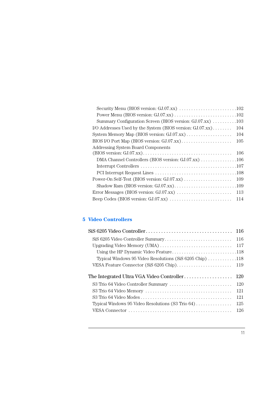 5 video controllers | HP Vectra 500 Series User Manual | Page 11 / 146