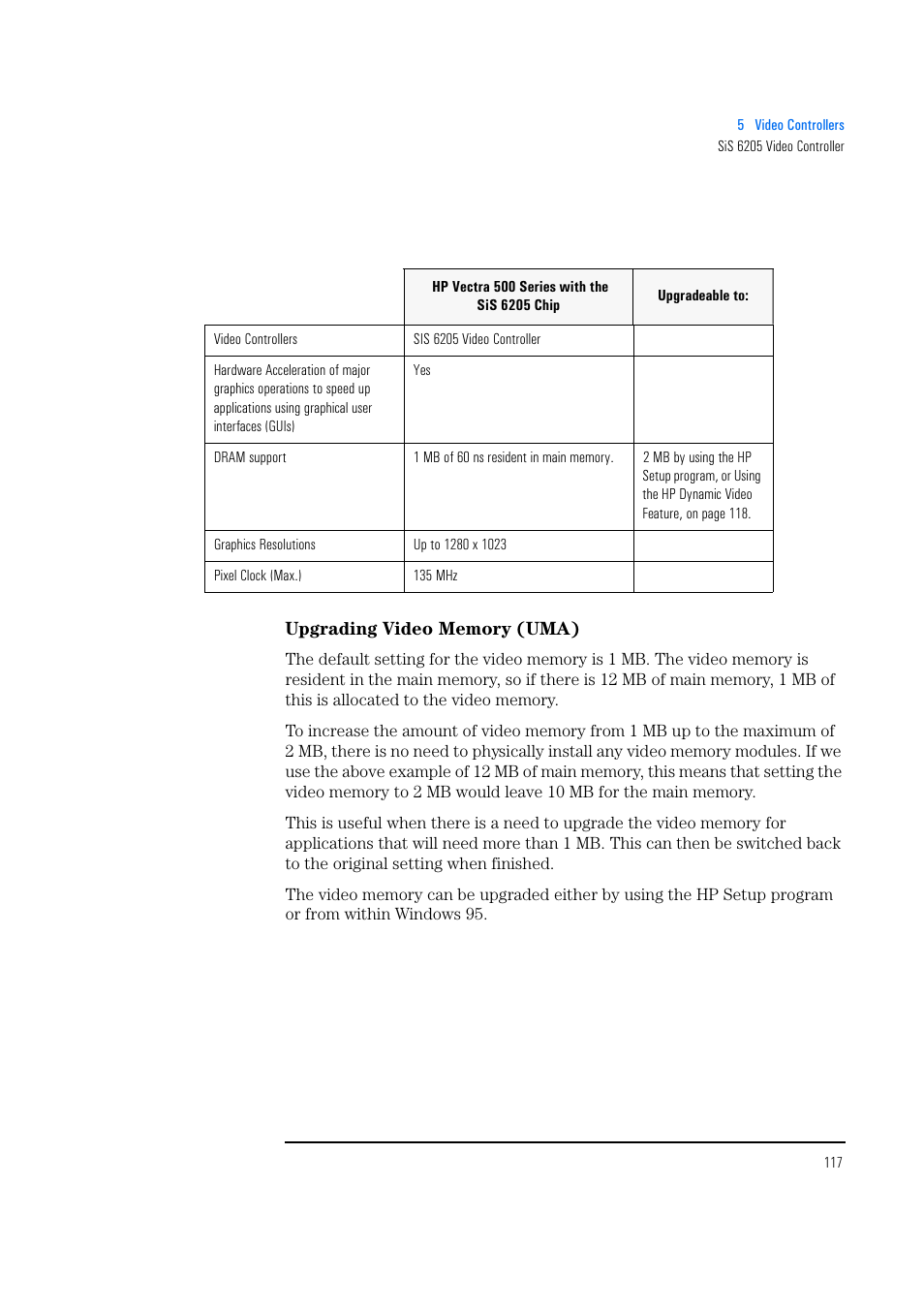 Upgrading video memory (uma) | HP Vectra 500 Series User Manual | Page 117 / 146