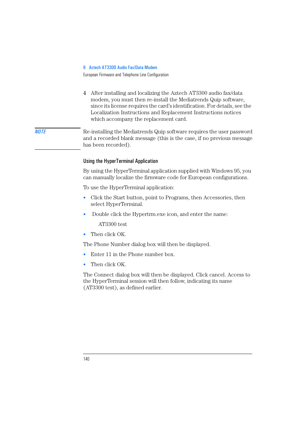 Using the hyperterminal application | HP Vectra 500 Series User Manual | Page 140 / 146
