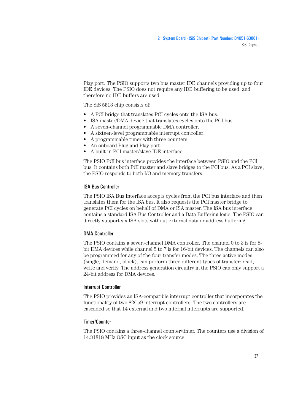 Isa bus controller, Dma controller, Interrupt controller | Timer/counter | HP Vectra 500 Series User Manual | Page 37 / 146