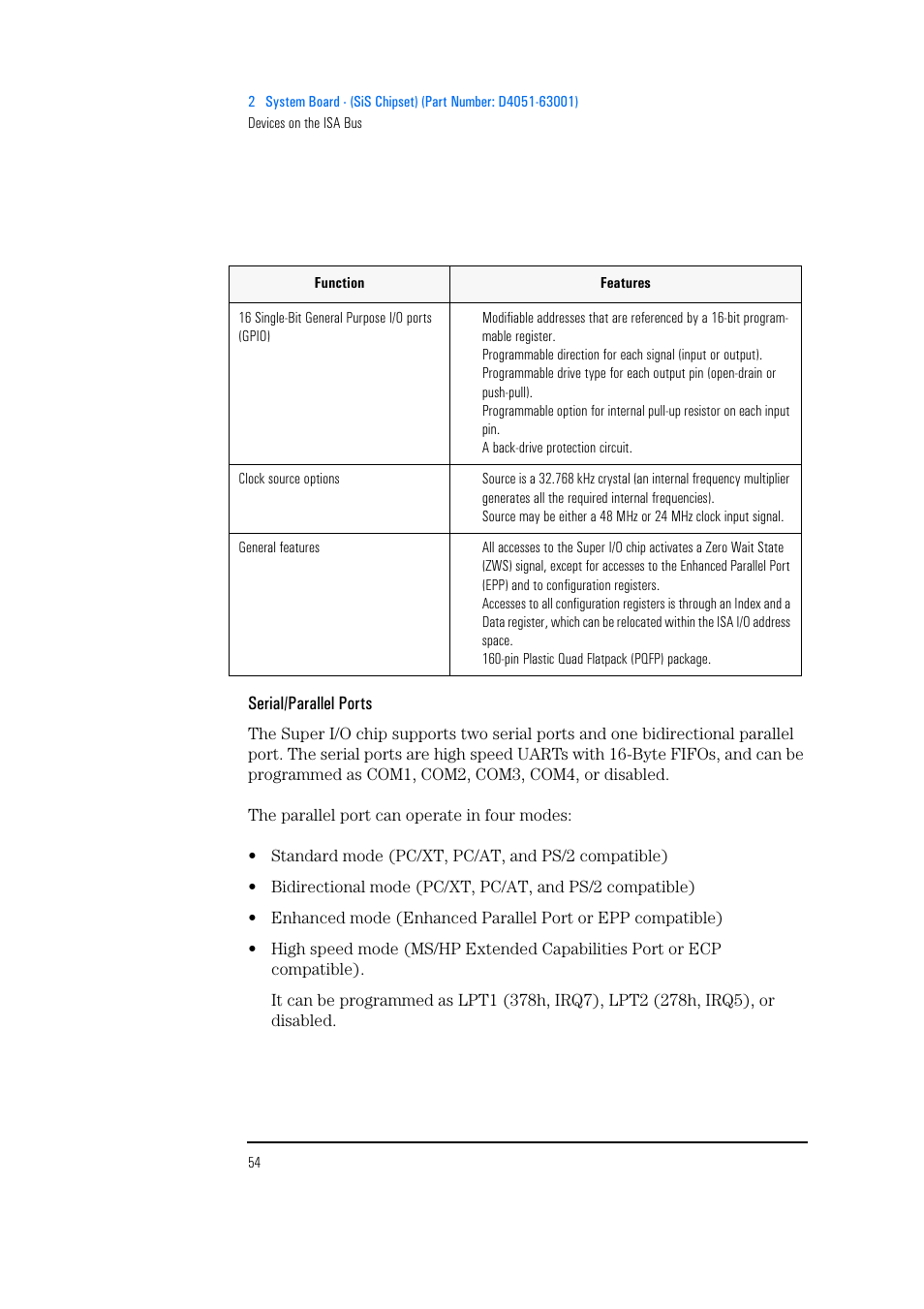 Serial/parallel ports | HP Vectra 500 Series User Manual | Page 54 / 146