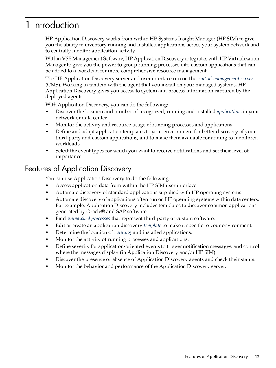 1 introduction, Features of application discovery | HP 5992-3838 User Manual | Page 13 / 78