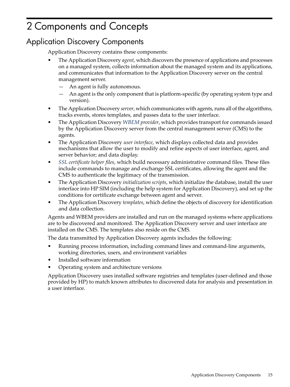 2 components and concepts, Application discovery components | HP 5992-3838 User Manual | Page 15 / 78