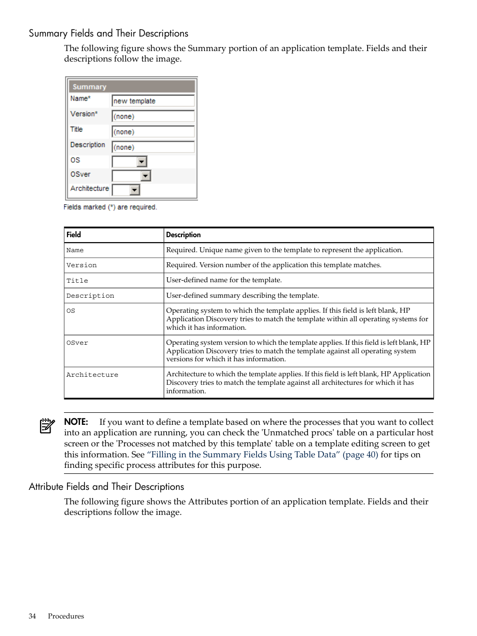Summary fields and their descriptions, Attribute fields and their descriptions, Summary fields | Attribute fields | HP 5992-3838 User Manual | Page 34 / 78