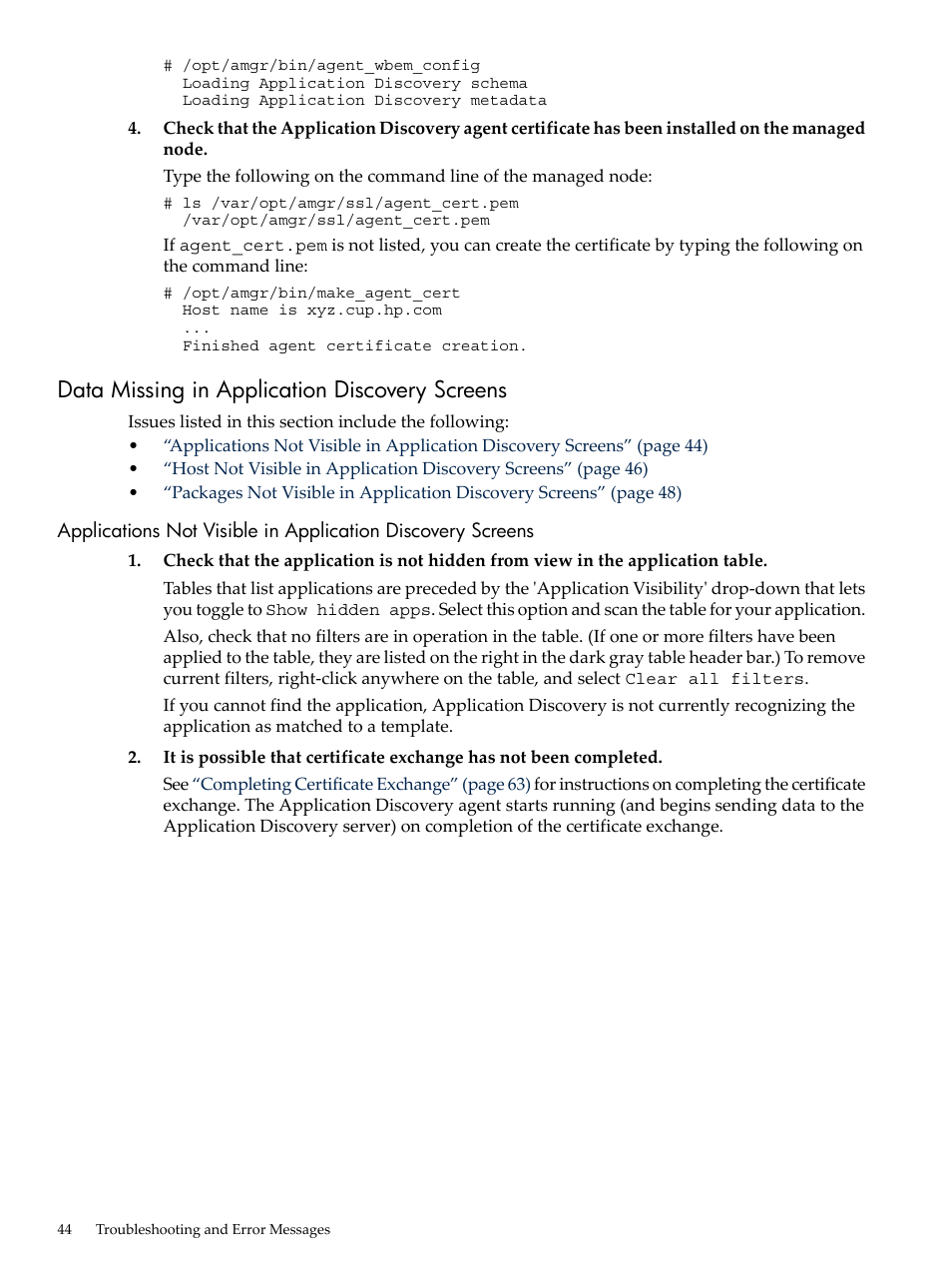 Data missing in application discovery screens | HP 5992-3838 User Manual | Page 44 / 78