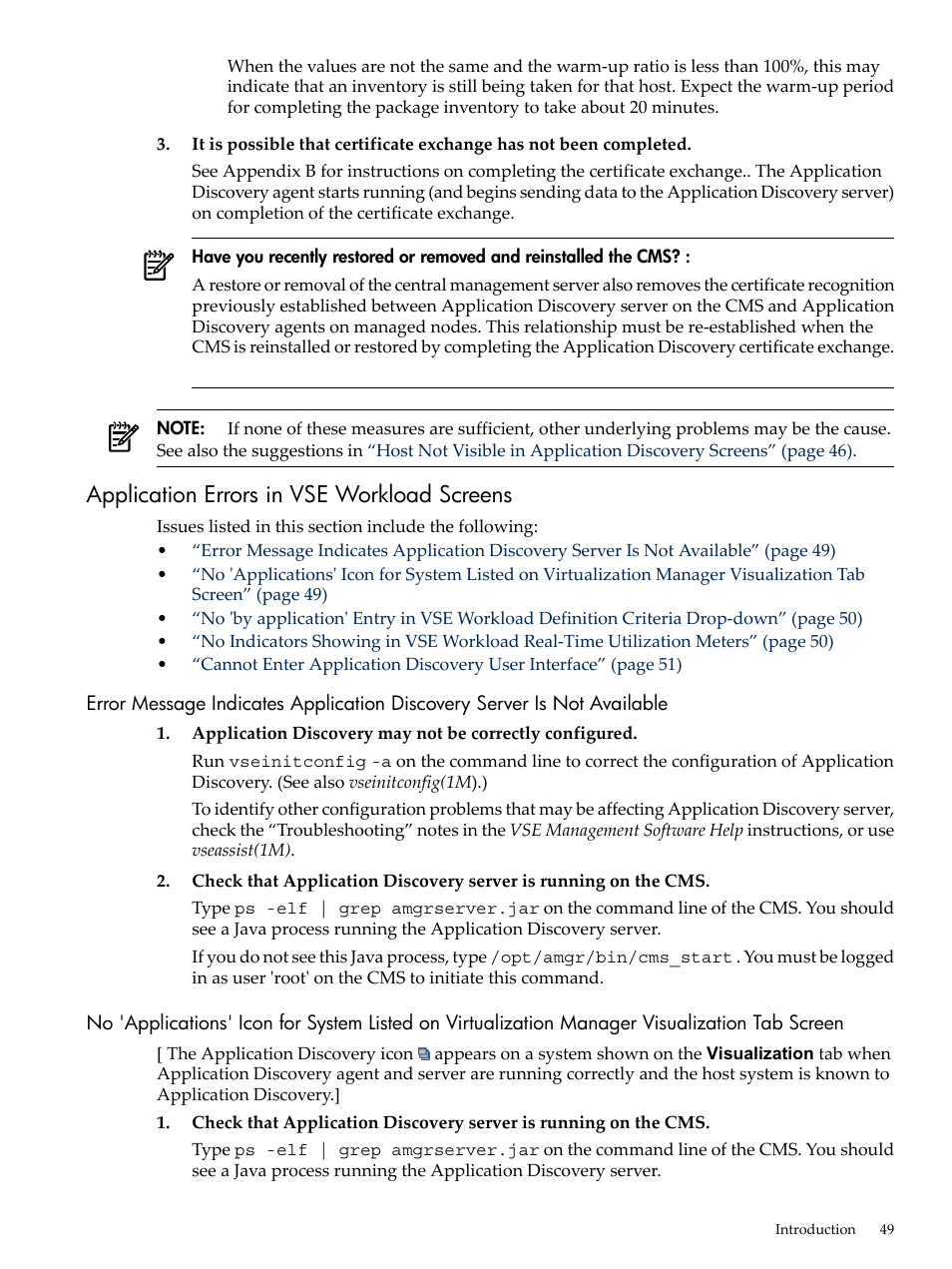 Application errors in vse workload screens | HP 5992-3838 User Manual | Page 49 / 78
