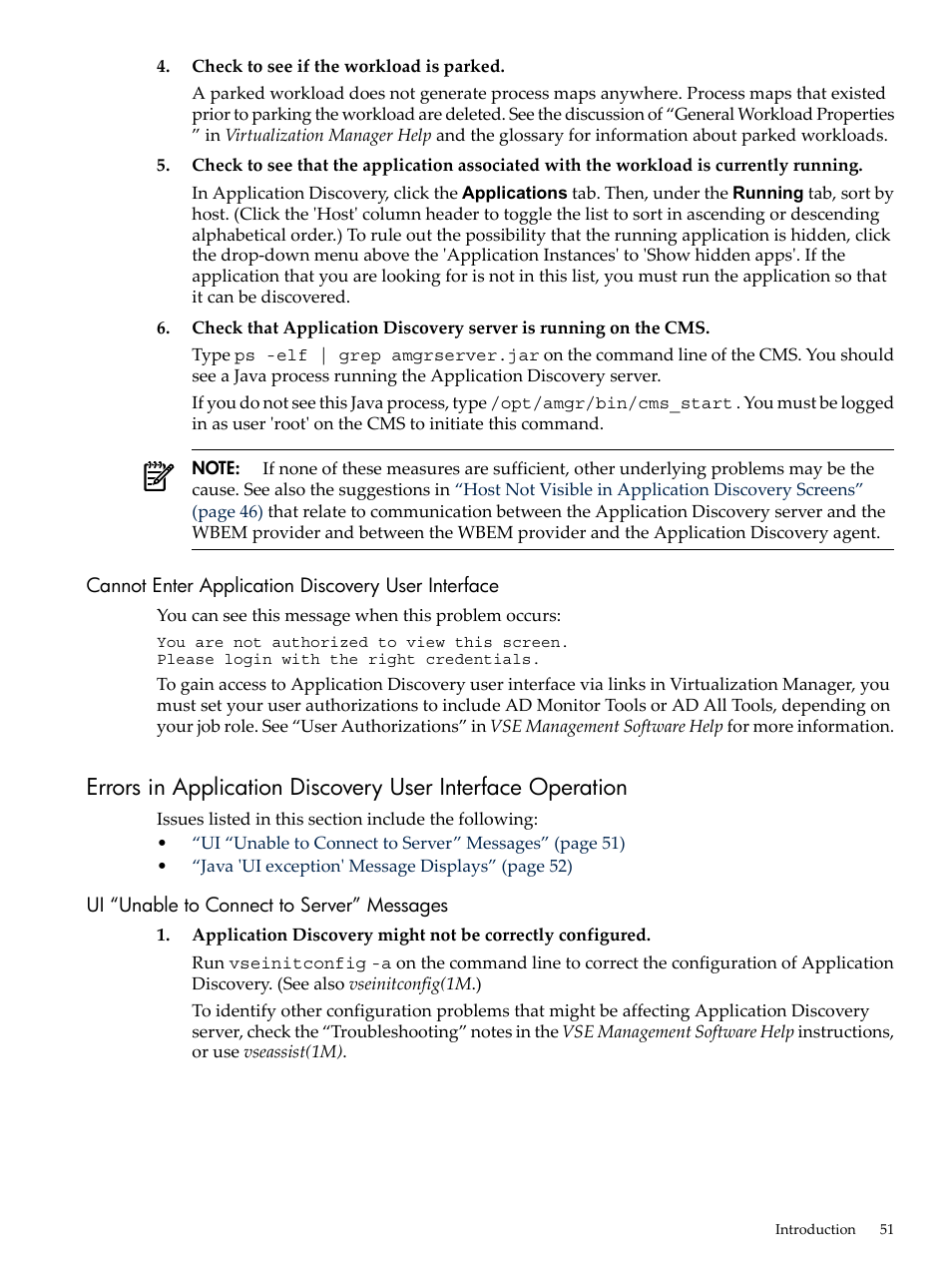 Cannot enter application discovery user interface, Ui “unable to connect to server” messages | HP 5992-3838 User Manual | Page 51 / 78