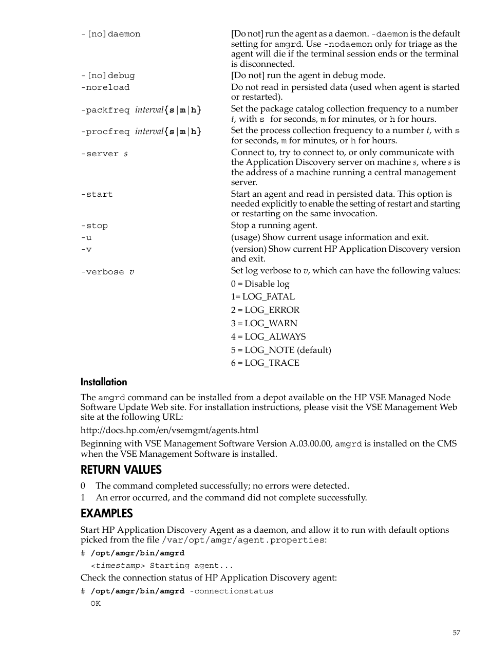 Return values, Examples | HP 5992-3838 User Manual | Page 57 / 78