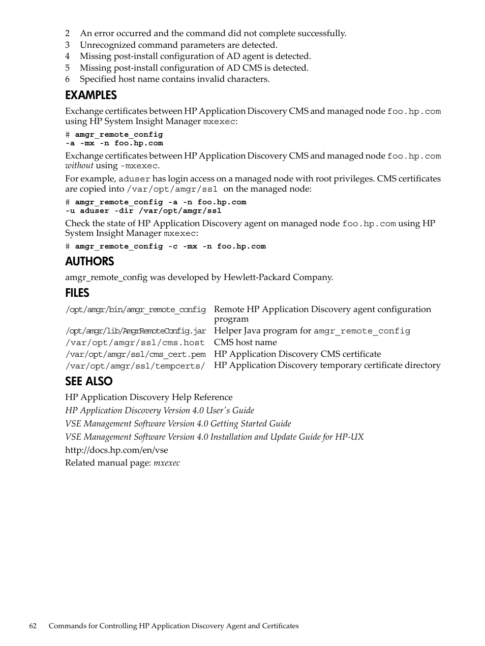 Examples, Authors, Files | See also | HP 5992-3838 User Manual | Page 62 / 78