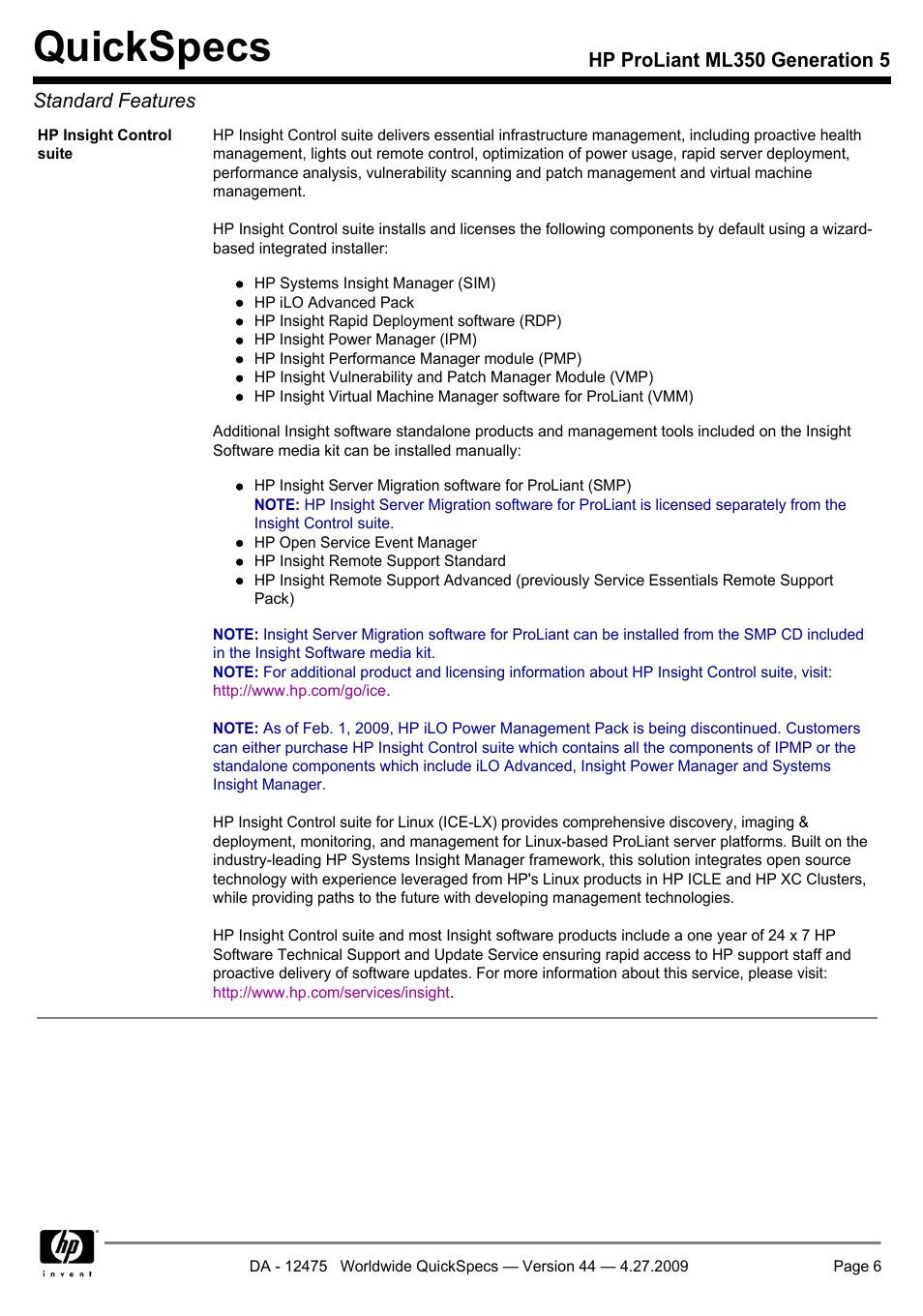 Quickspecs | HP ML350 User Manual | Page 6 / 47