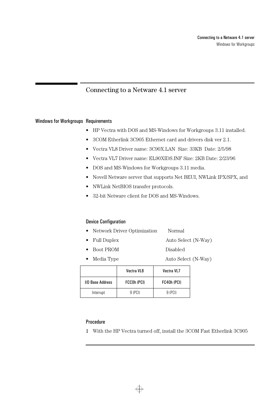 Connecting to a netware 4.1 server | HP 3C905-TX User Manual | Page 9 / 42