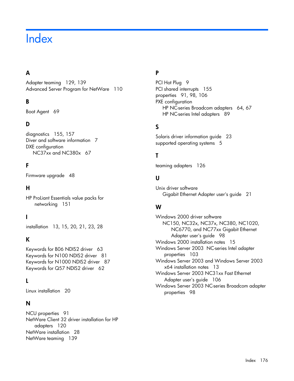 Index | HP 441877-00B User Manual | Page 176 / 176