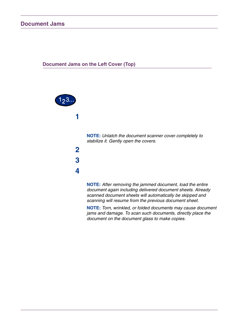 Document jams, Document jams on the left cover (top), Document jams 7–8 | Document jams on the left cover (top) 7–8 | HP 3535 User Manual | Page 242 / 268