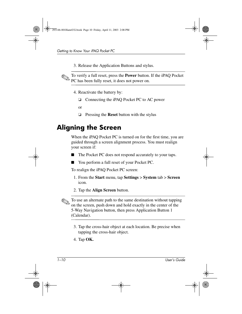 Aligning the screen, Aligning the screen –10 | HP h2200 Series User Manual | Page 17 / 125