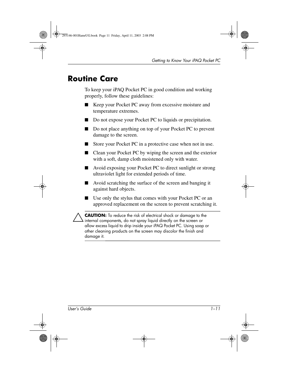 Routine care, Routine care –11 | HP h2200 Series User Manual | Page 18 / 125