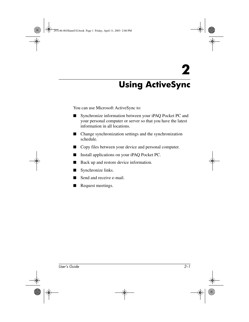 Using activesync, 2 using activesync | HP h2200 Series User Manual | Page 19 / 125