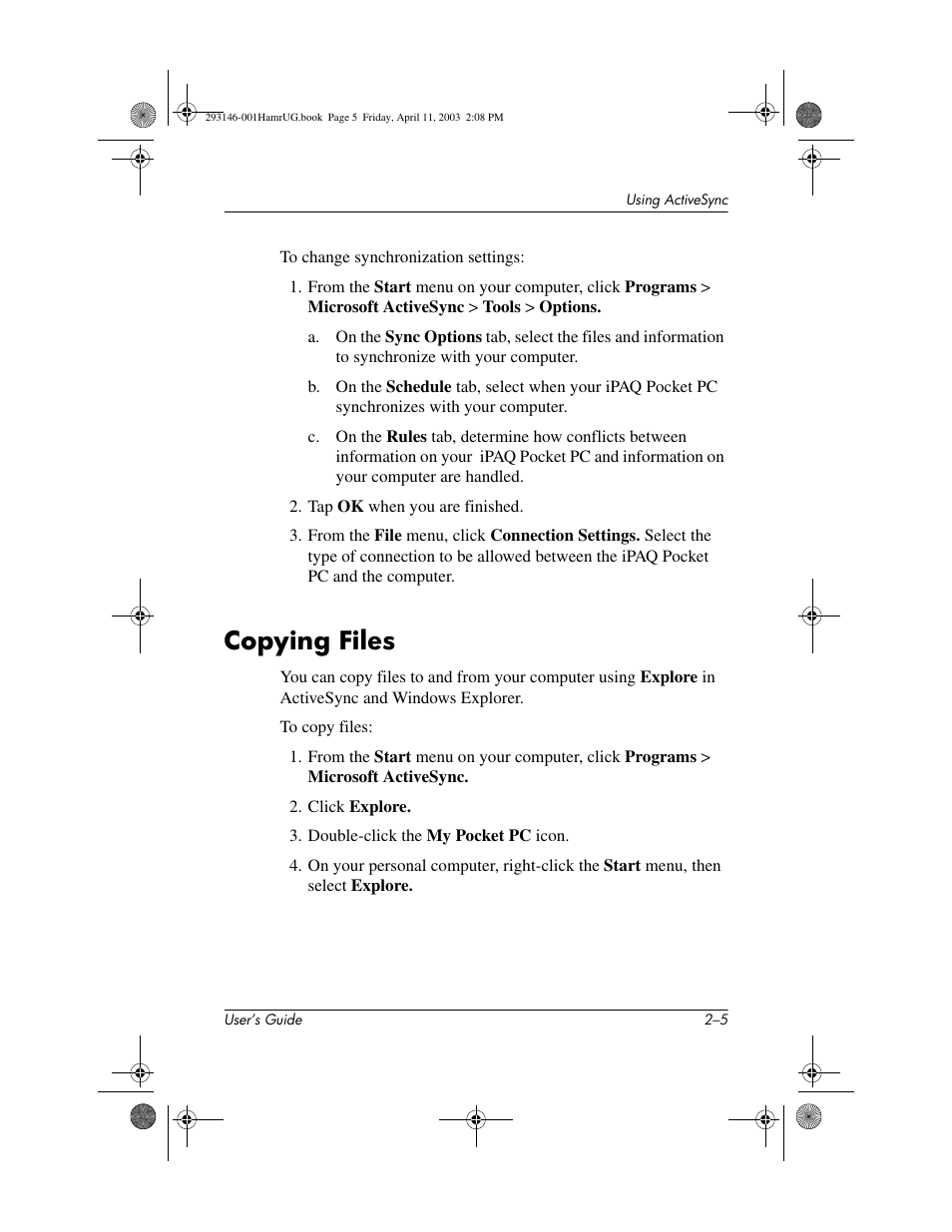 Copying files, Copying files –5 | HP h2200 Series User Manual | Page 23 / 125