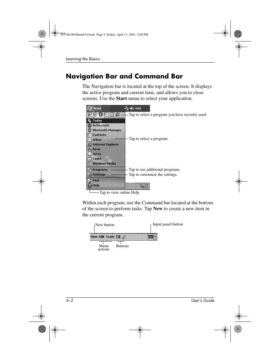 Navigation bar and command bar, Navigation bar and command bar –2 | HP h2200 Series User Manual | Page 38 / 125