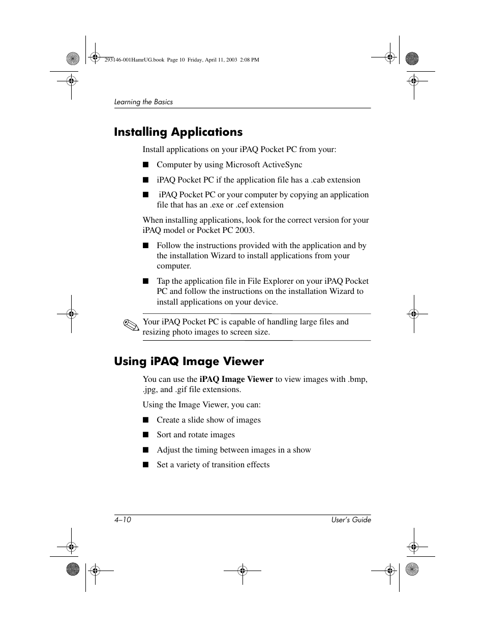 Installing applications, Using ipaq image viewer | HP h2200 Series User Manual | Page 46 / 125