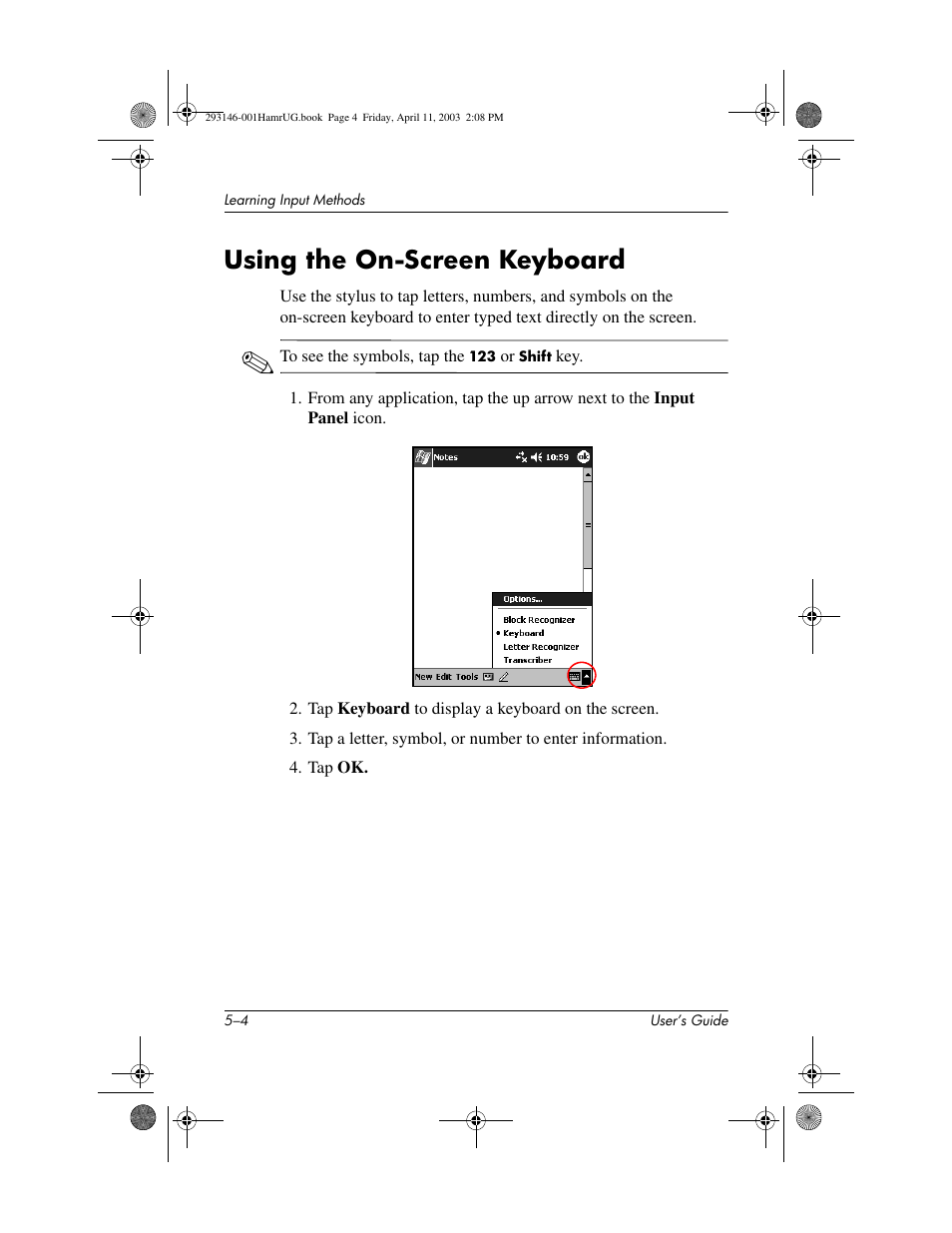 Using the on-screen keyboard, Using the on-screen keyboard –4 | HP h2200 Series User Manual | Page 59 / 125