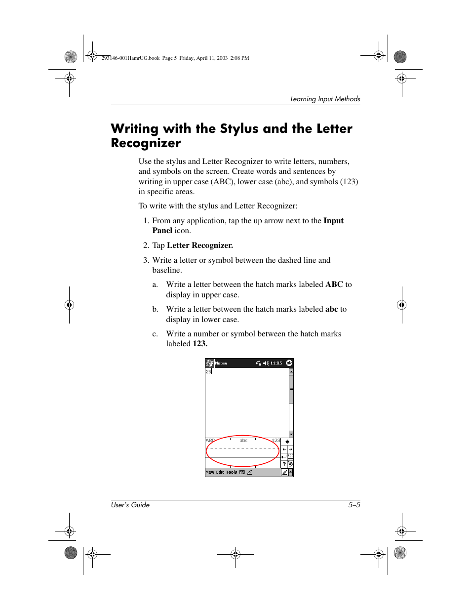 Writing with the stylus and the letter recognizer | HP h2200 Series User Manual | Page 60 / 125