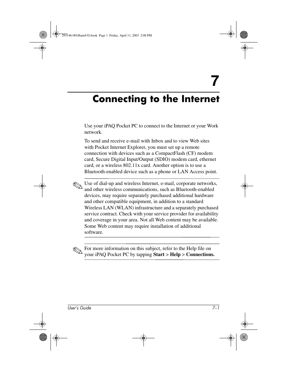 Connecting to the internet, 7 connecting to the internet | HP h2200 Series User Manual | Page 69 / 125