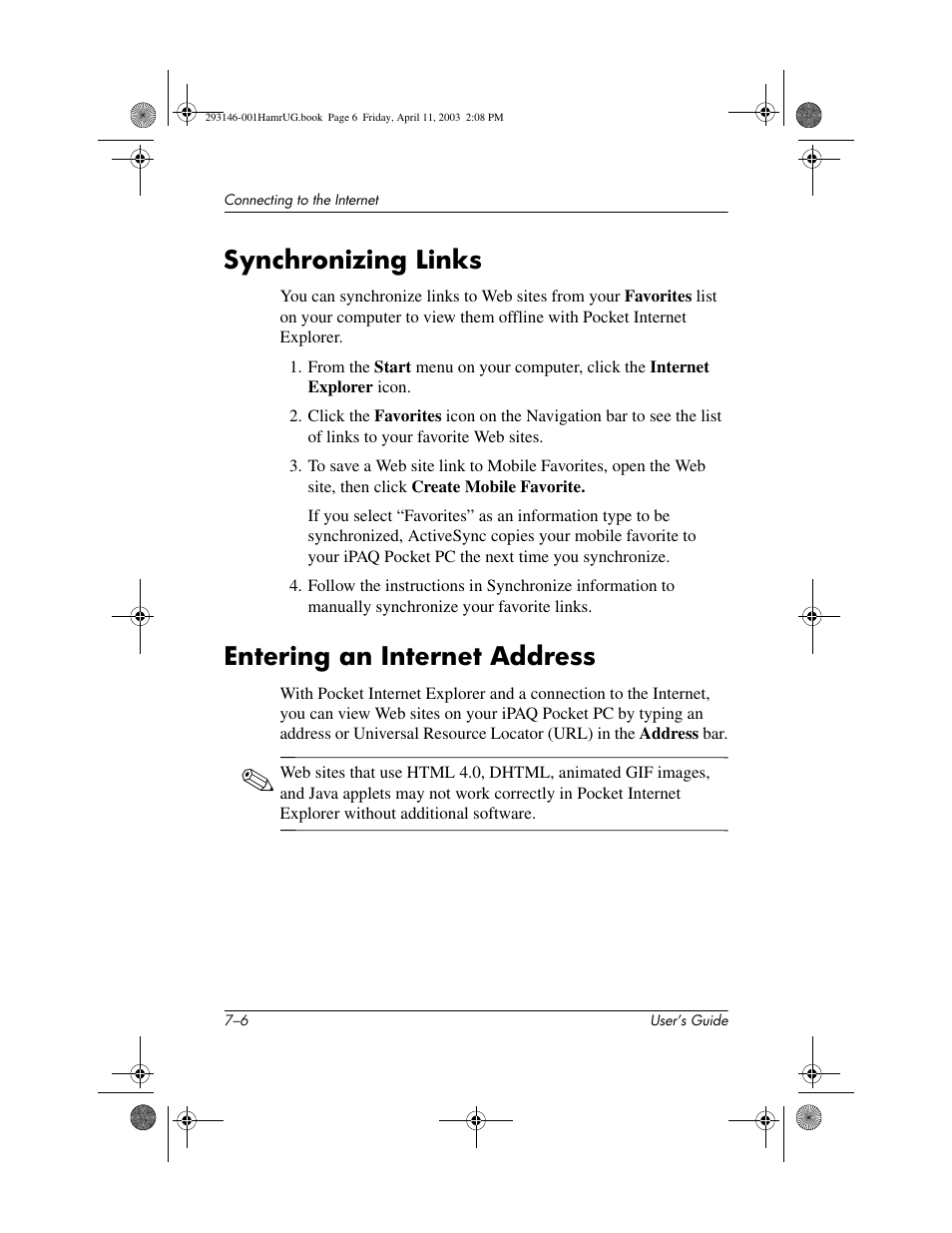 Synchronizing links, Entering an internet address | HP h2200 Series User Manual | Page 74 / 125