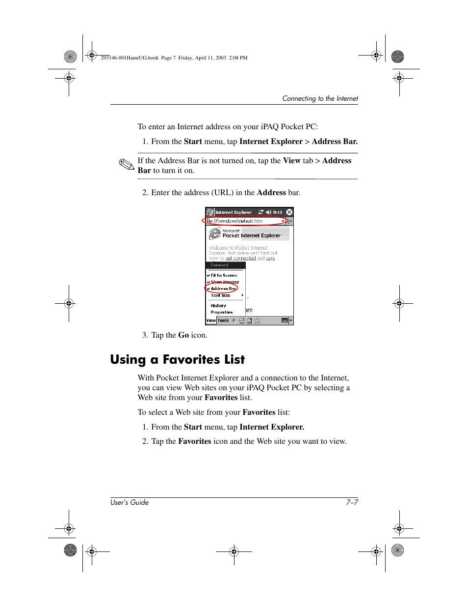 Using a favorites list, Using a favorites list –7 | HP h2200 Series User Manual | Page 75 / 125